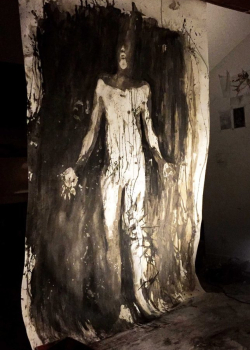 Caroline Touzet art session. Fred. Technique mixte sur papier. Caroline Touzet atelier artsession artiste contemporain peinture corporelle